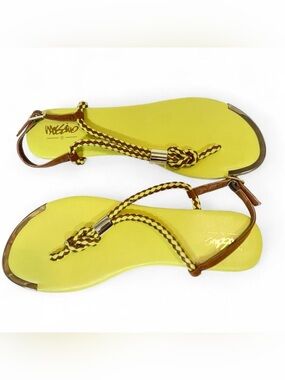 Mossimo Braided T-Strap Thong Sandals Neon Yellow & Brown NWT Size 8